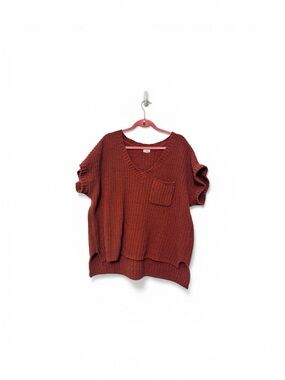 POL Rust Orange Chunky Knit Short Sleeve Sweater Top Size L
